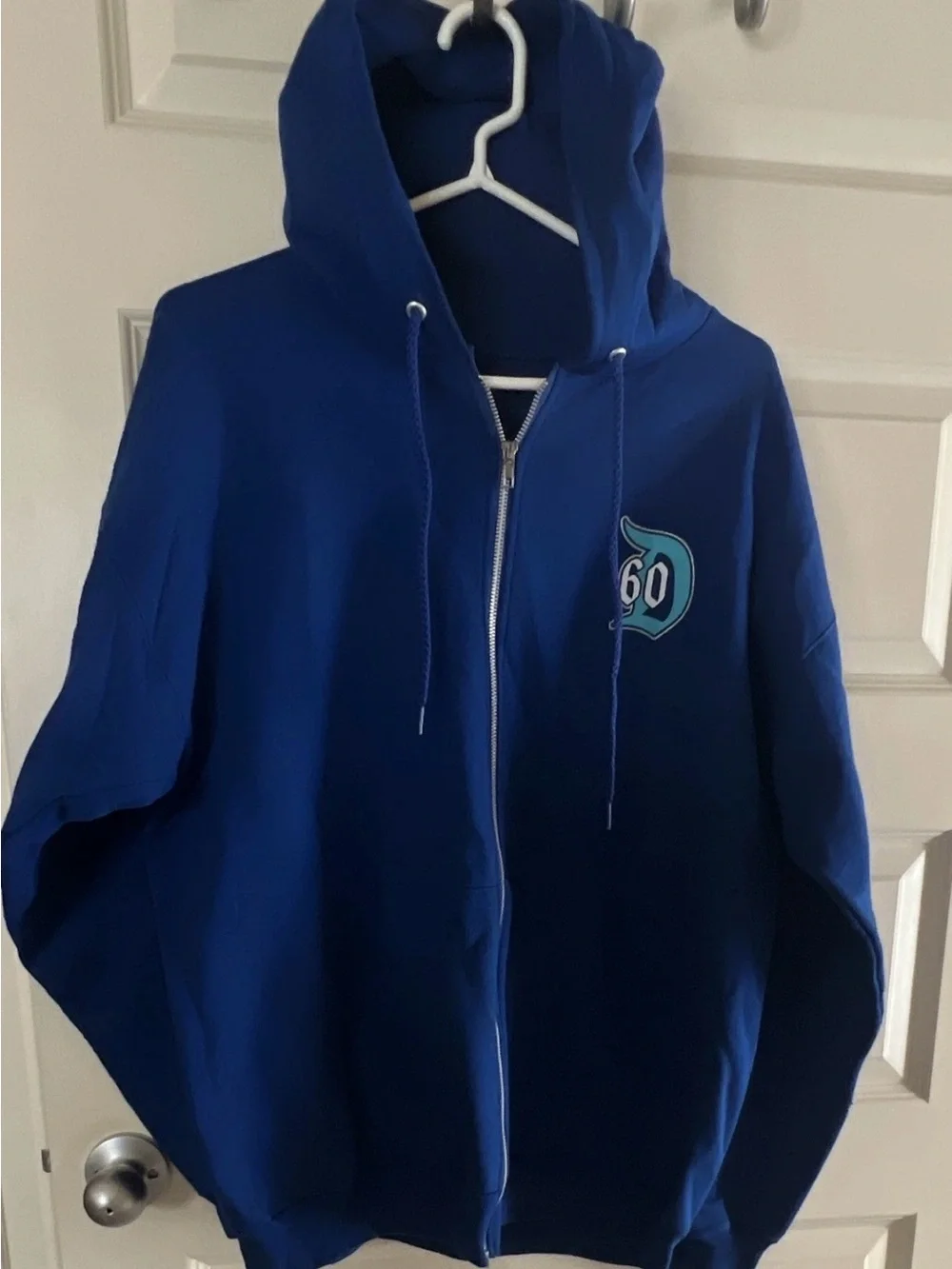 Disney Royal Blue Full-Zip Hooded Jacket with '60' Crest